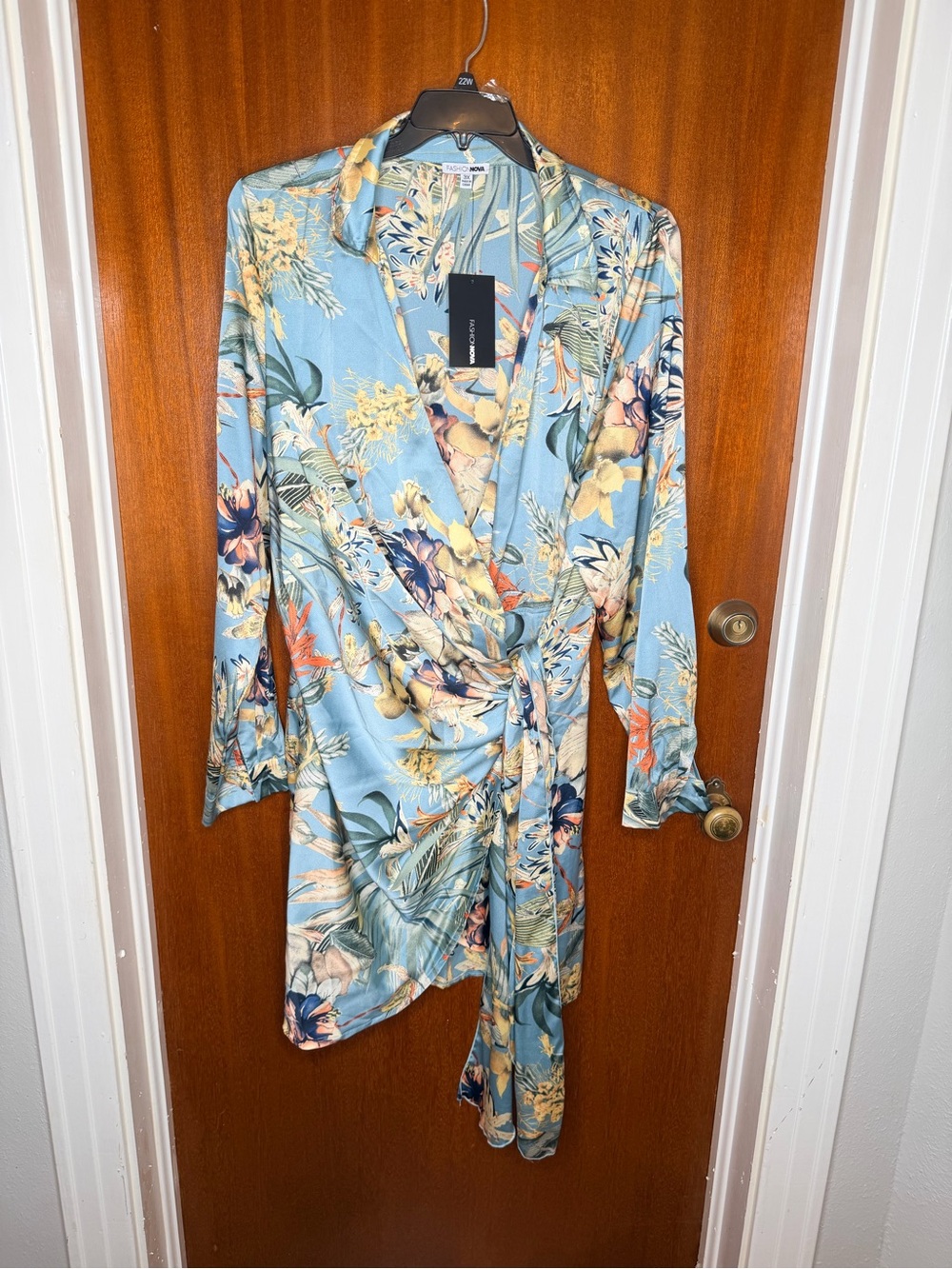 Fashion Nova Blue Floral Wrap Dress